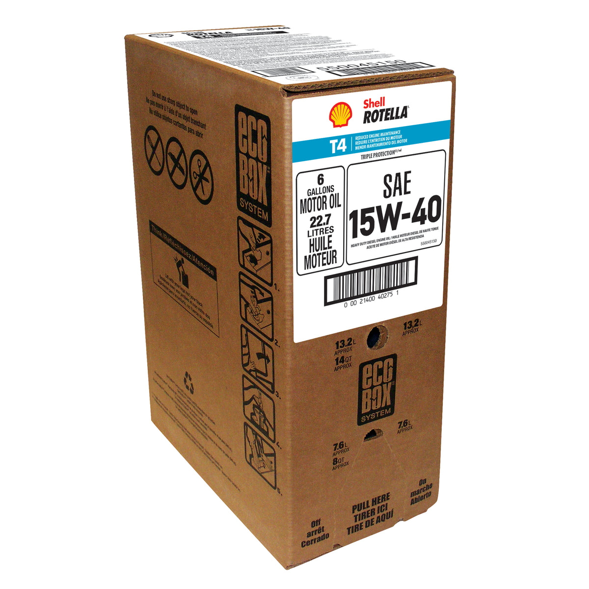 Shell 15w40 Rotella T4 Triple Protection 6 Gal Ecobox