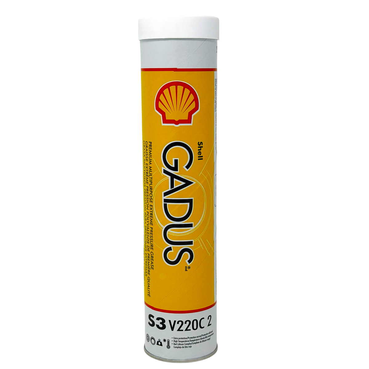 Shell Gadus S3 V220C NLGI 2 Grease, 400 g Tubes, Case of 10 — individual container shown